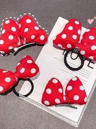 UXSL New Girls Cute Red Dot Bow Mickey Hair Clips Elastic Hair Bands Kids Sweet Rubber Band Headband Fashion Hair Accessories